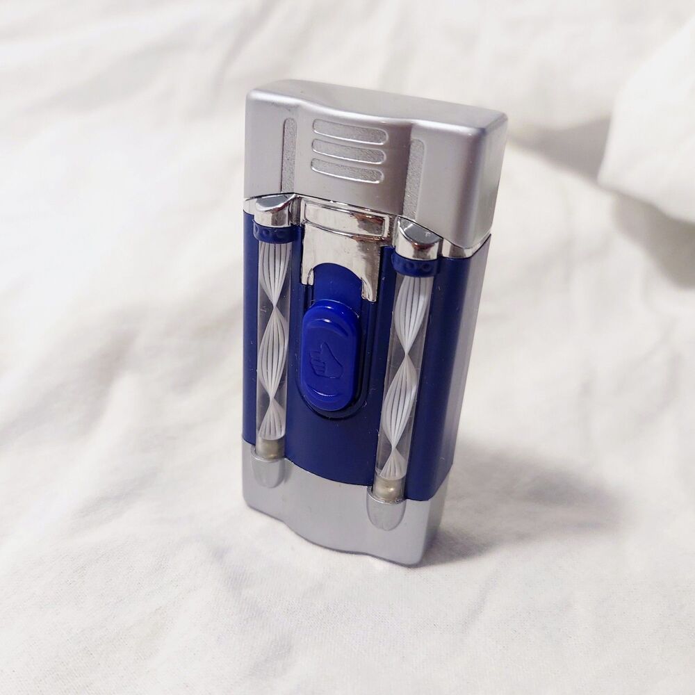 Vintage Eclipse Novelty Switchable Jet & Soft Double Flame Pocket Lighter - Blue